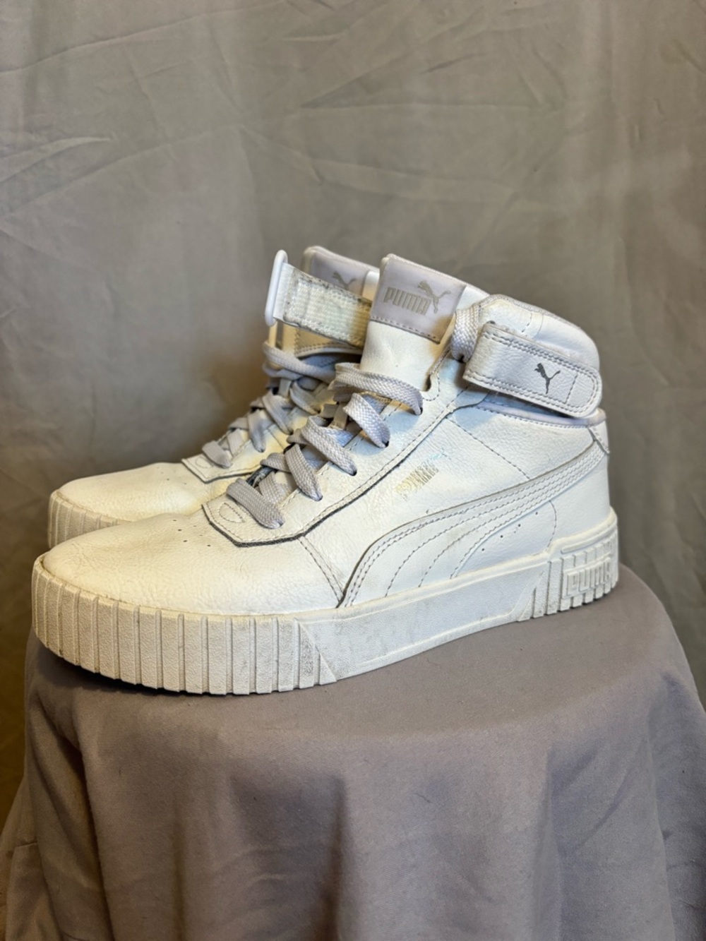 Puma White & Purple High-Top Platform Sneakers